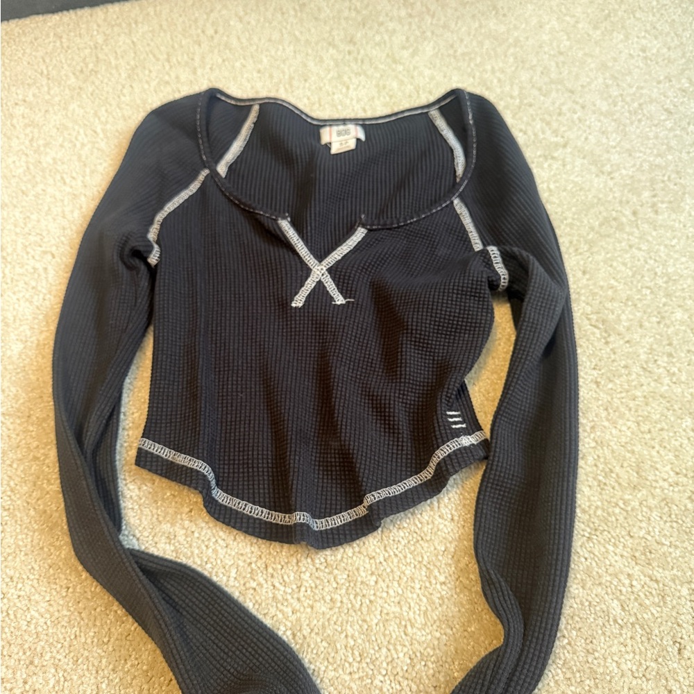 Urban Outfitters Blue Ribbed Crop Blouse